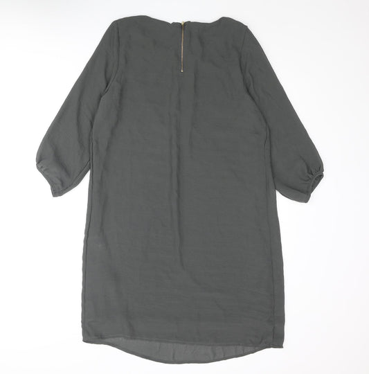 H&M Womens Grey Polyester Shift Size 10 Round Neck Zip