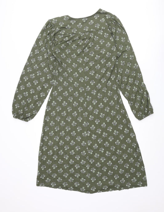 Marks and Spencer Womens Green Geometric Viscose A-Line Size 8 V-Neck Pullover