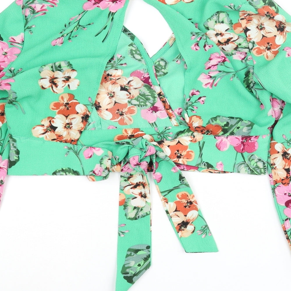 Womens UK Size 6 Quiz Green Cropped Blouse