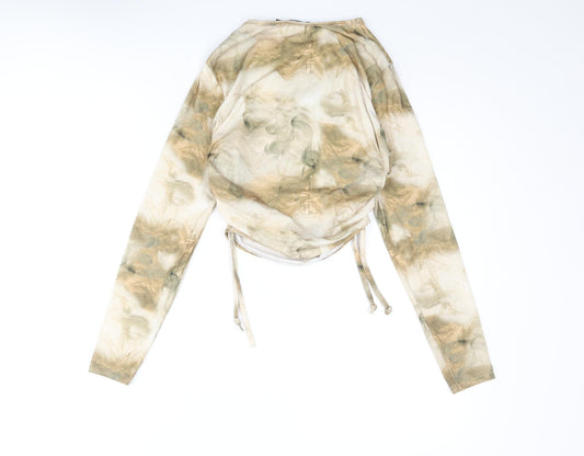 Boohoo Womens Beige Geometric Polyester Cropped T-Shirt Size 10 Round Neck - Drawstring