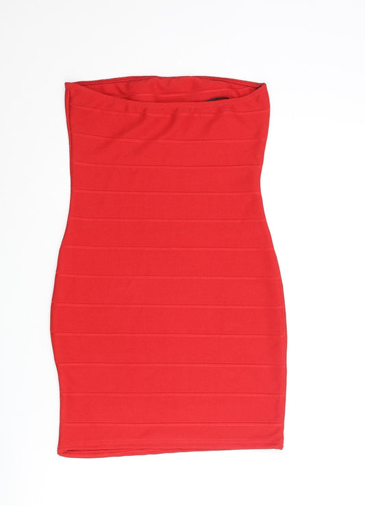 Missguided Womens Red Polyester Mini Size 10 Square Neck Pullover