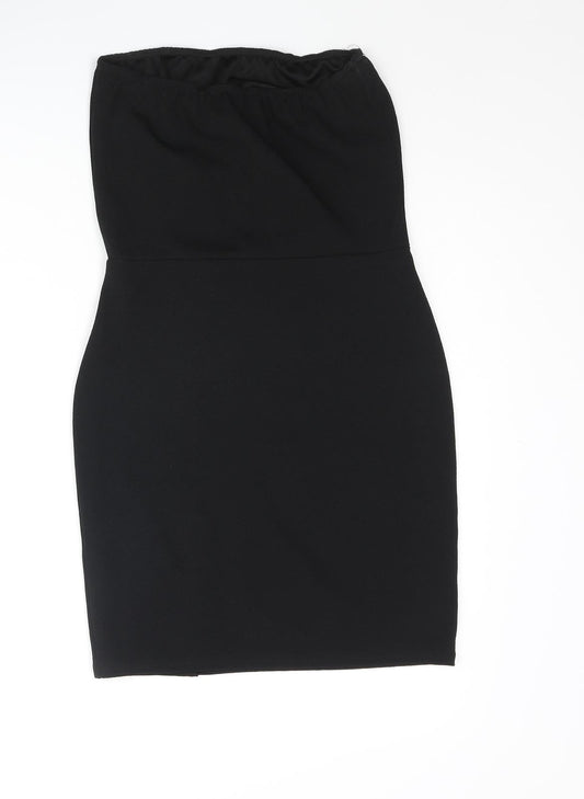 Boohoo Womens Black Polyester Mini Size 10 Square Neck Pullover