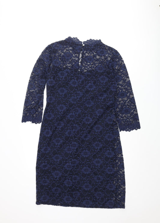 RJR.John Rocha Womens Blue Nylon Shift Size 12 Mock Neck Button