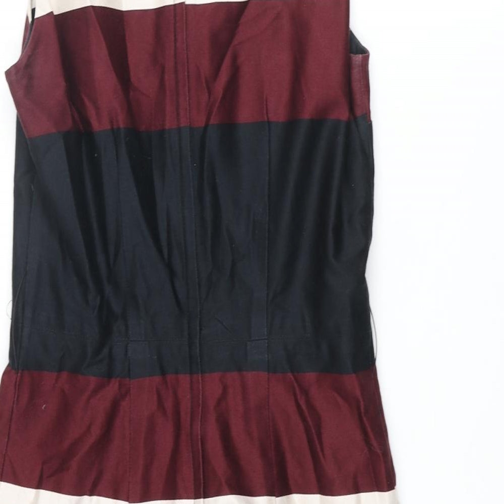 NEXT Womens Multicoloured Striped Cotton Shift Size 12 Round Neck Zip