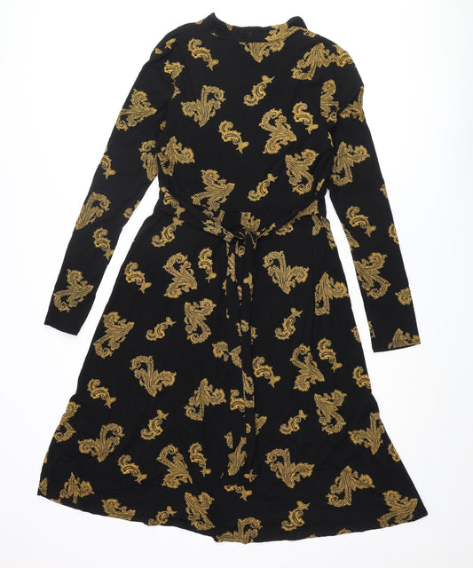 Monsoon Womens Black Geometric Viscose A-Line Size 12 V-Neck Pullover