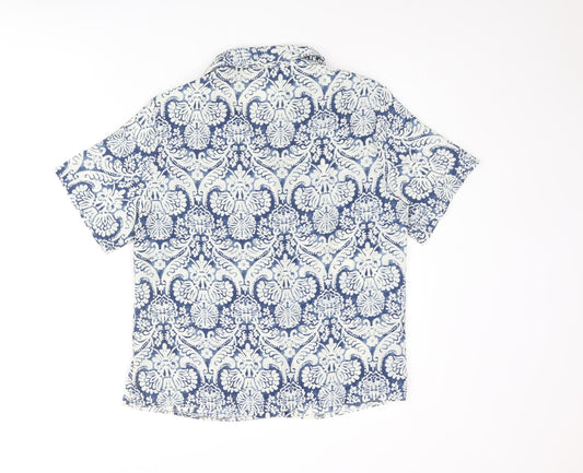 EWM Womens Blue Geometric Polyester Basic Button-Up Size 12 Collared