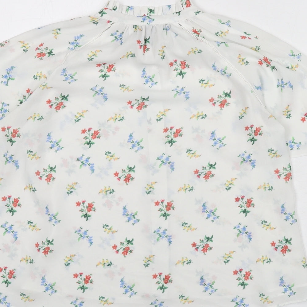 Erin Fetherston Womens White Floral Polyester Basic Button-Up Size 12 Collared