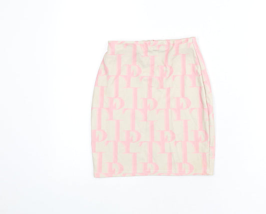 PRETTYLITTLETHING Womens Beige Geometric Polyester Bandage Skirt Size 4 - PLT