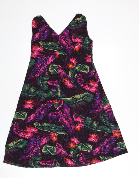 Marks and Spencer Womens Multicoloured Floral Viscose A-Line Size 10 V-Neck Pullover - Leaves