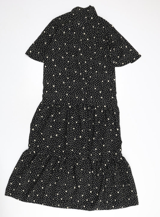 Topshop Womens Black Polka Dot Polyester A-Line Size 8 V-Neck Tie