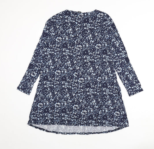 M&Co Womens Blue Geometric Viscose A-Line Size 10 Round Neck Pullover