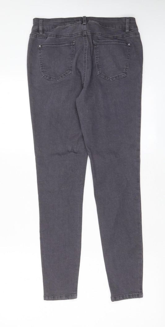 TU Womens Grey Cotton Skinny Jeans Size 12 L28 in Regular Zip - Pockets, Belt Loops