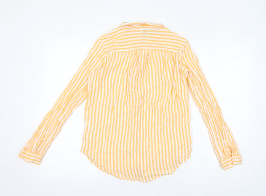 Divided by H&M Womens Yellow Striped Cotton Basic Button-Up Size 6 Collared