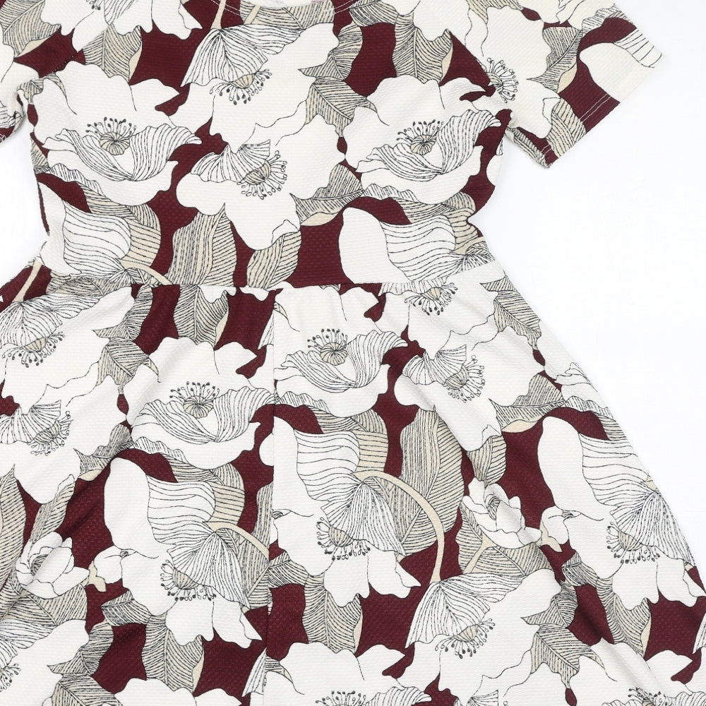 Dorothy Perkins Womens White Floral Polyester Fit & Flare Size 12 Round Neck Pullover