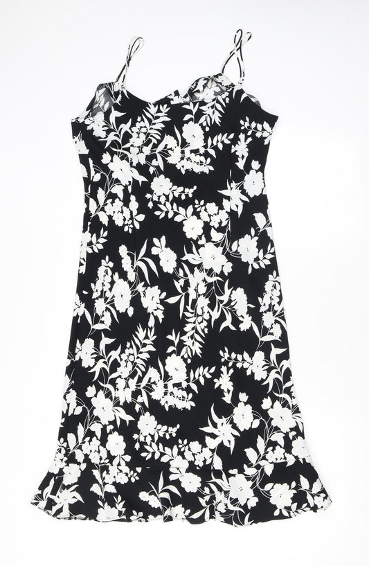 AMARANTO Womens Black Floral Polyester Bodycon Size 12 Cowl Neck Pullover