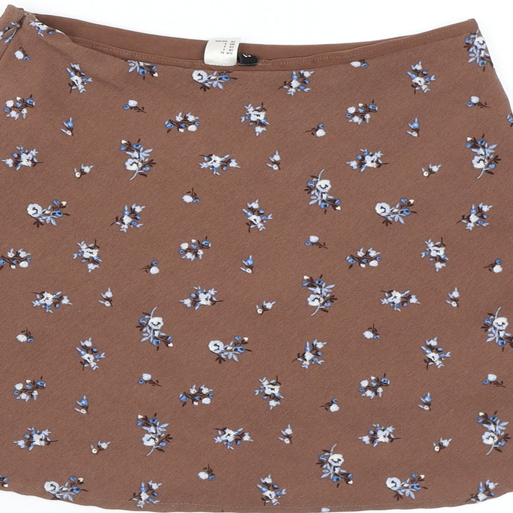 Divided by H&M Womens Brown Floral Polyester Mini Skirt Size 8 Zip