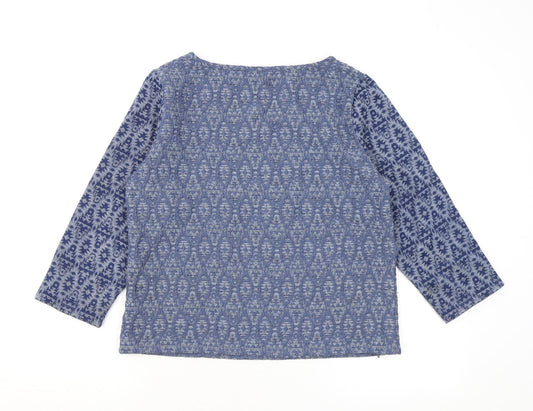 Indigo Womens Blue Geometric Polyester Basic T-Shirt Size 12 Round Neck