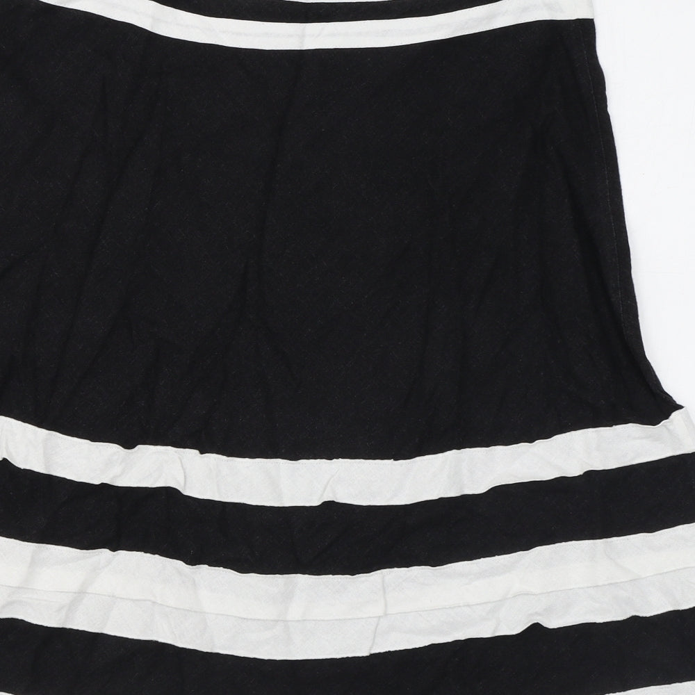 August Silk Womens Black Striped Linen A-Line Skirt Size 12 Zip