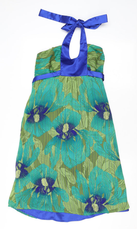Additional front view of Principles women’s green geometric polyester a-line, size UK 8, halter zip