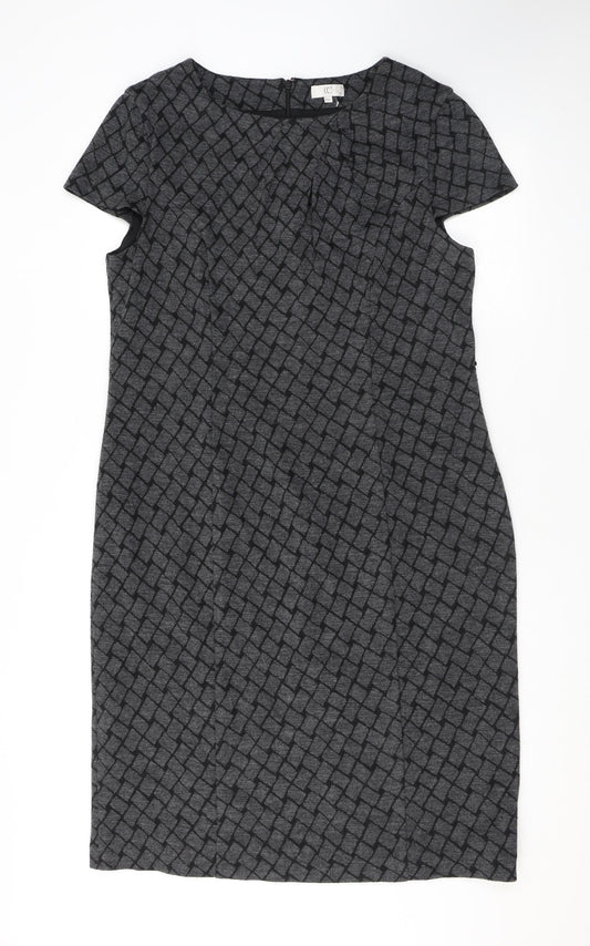 Country Casuals Womens Grey Geometric Acrylic Bodycon Size 16 Round Neck Zip