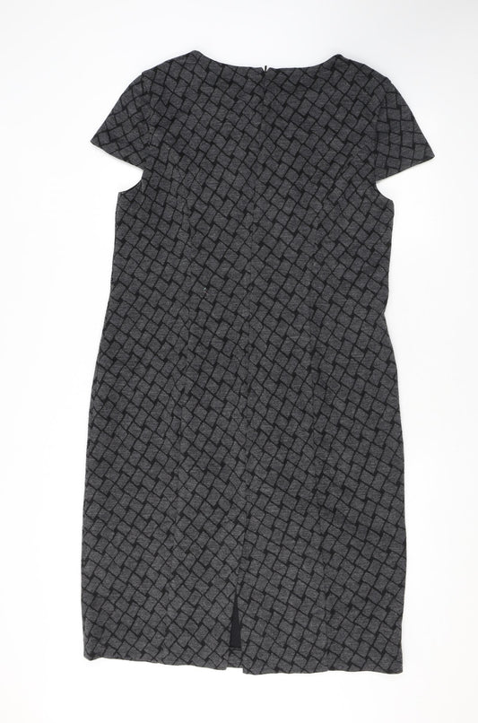 Country Casuals Womens Grey Geometric Acrylic Bodycon Size 16 Round Neck Zip