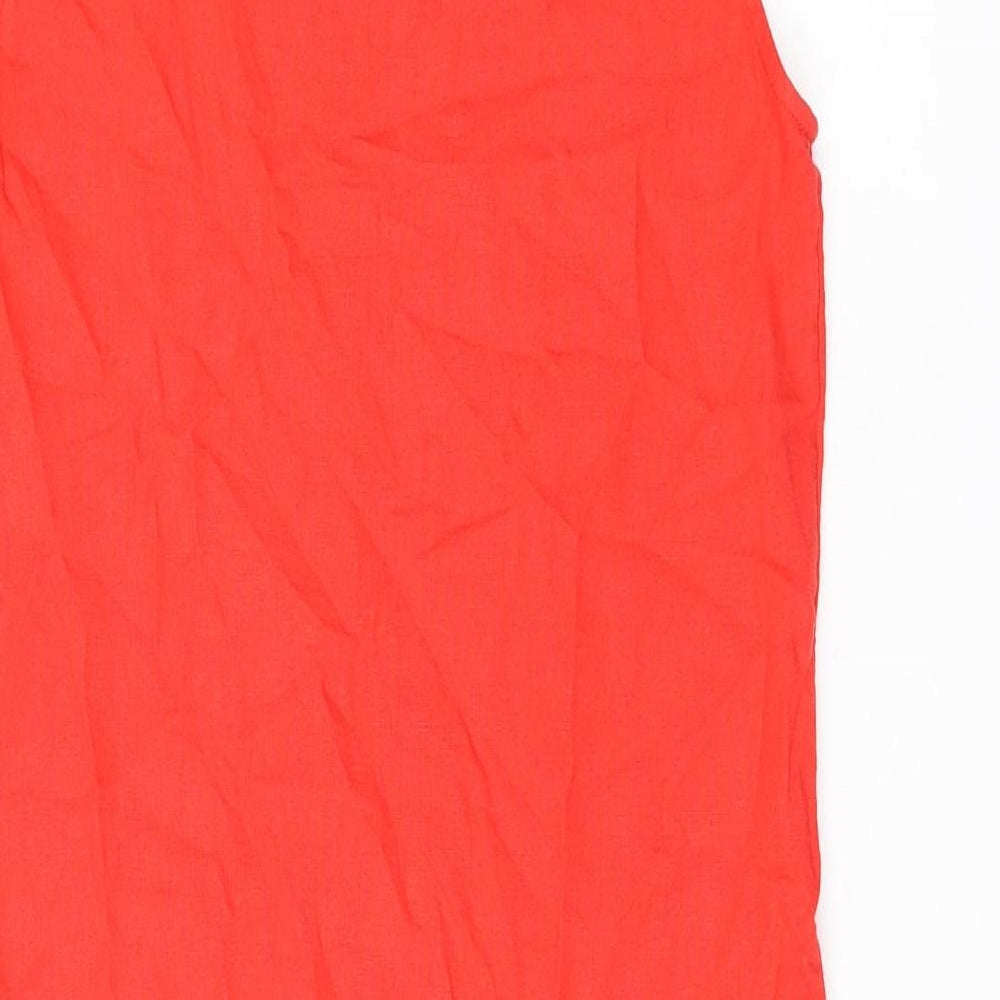 Marks and Spencer Womens Red Linen Shift Size 6 Boat Neck Zip