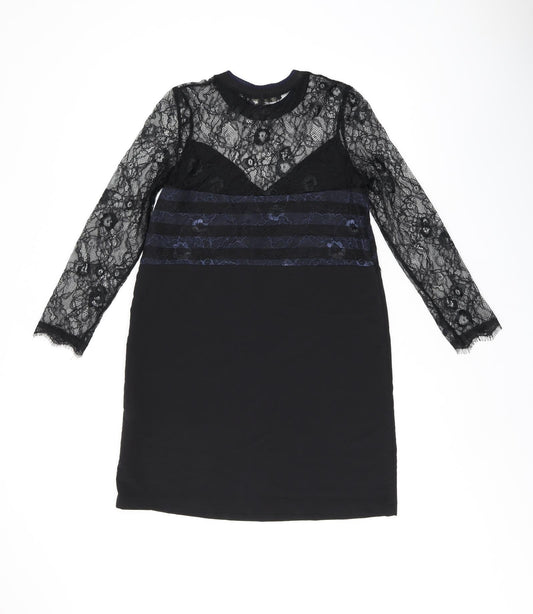 Zara Womens Black Polyamide Shift Size XS Round Neck Pullover - Lace detail