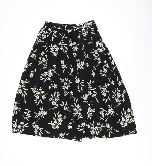 Bonmarché Womens Black Floral Viscose Swing Skirt Size 14