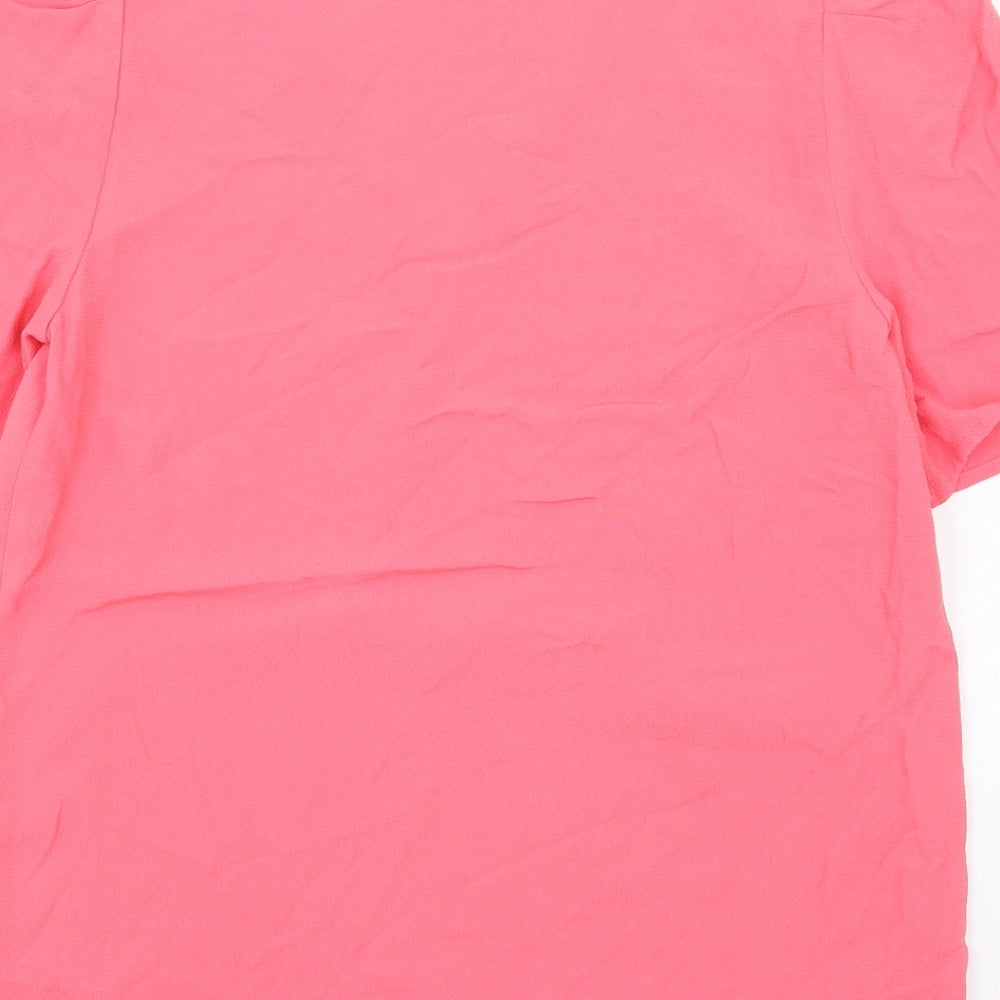 Marks and Spencer Womens Pink Viscose Basic T-Shirt Size 6 V-Neck