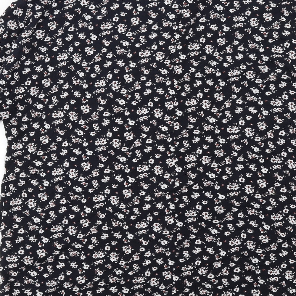 Pull&Bear Womens Blue Floral Viscose Shirt Dress Size L Collared Button