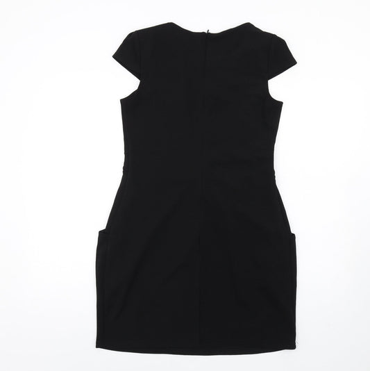 Mela Loves London Womens Black Polyester A-Line Size 12 Round Neck Zip