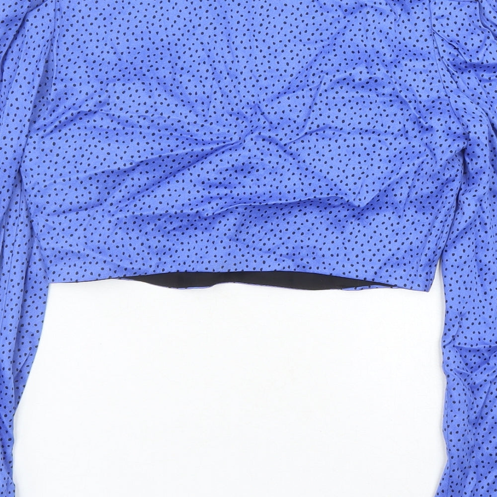 Zara Womens Blue Geometric Viscose Cropped Blouse Size M Sweetheart