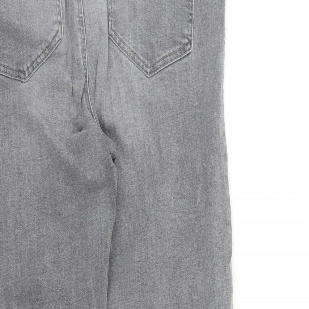 Brand and care label for Denim & Co. women’s grey cotton skinny jeans, size UK 12, 27-inch leg regular zip