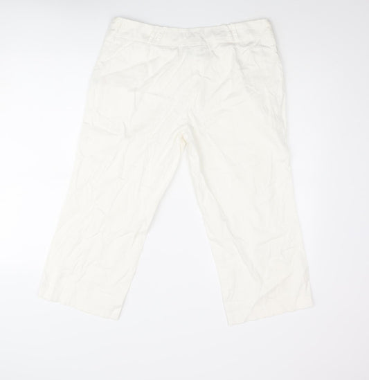 Editions Womens White Cotton Cropped Trousers Size 12 L21 in Regular Zip