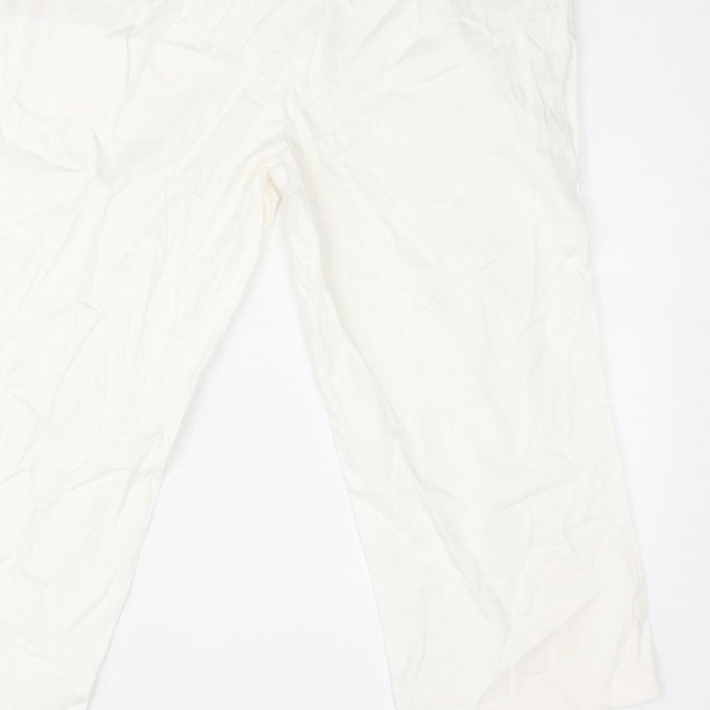 Editions Womens White Cotton Cropped Trousers Size 12 L21 in Regular Zip
