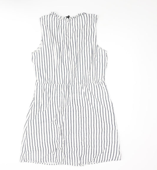 Vera Moda Womens White Striped Cotton Shift Size L V-Neck Button - Frill