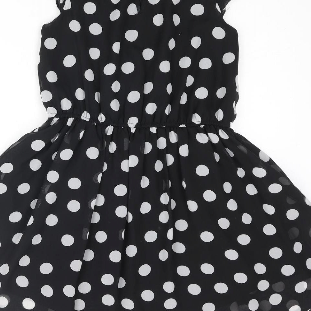 NEXT Womens Black Polka Dot Polyester Fit & Flare Size 8 Scoop Neck Button