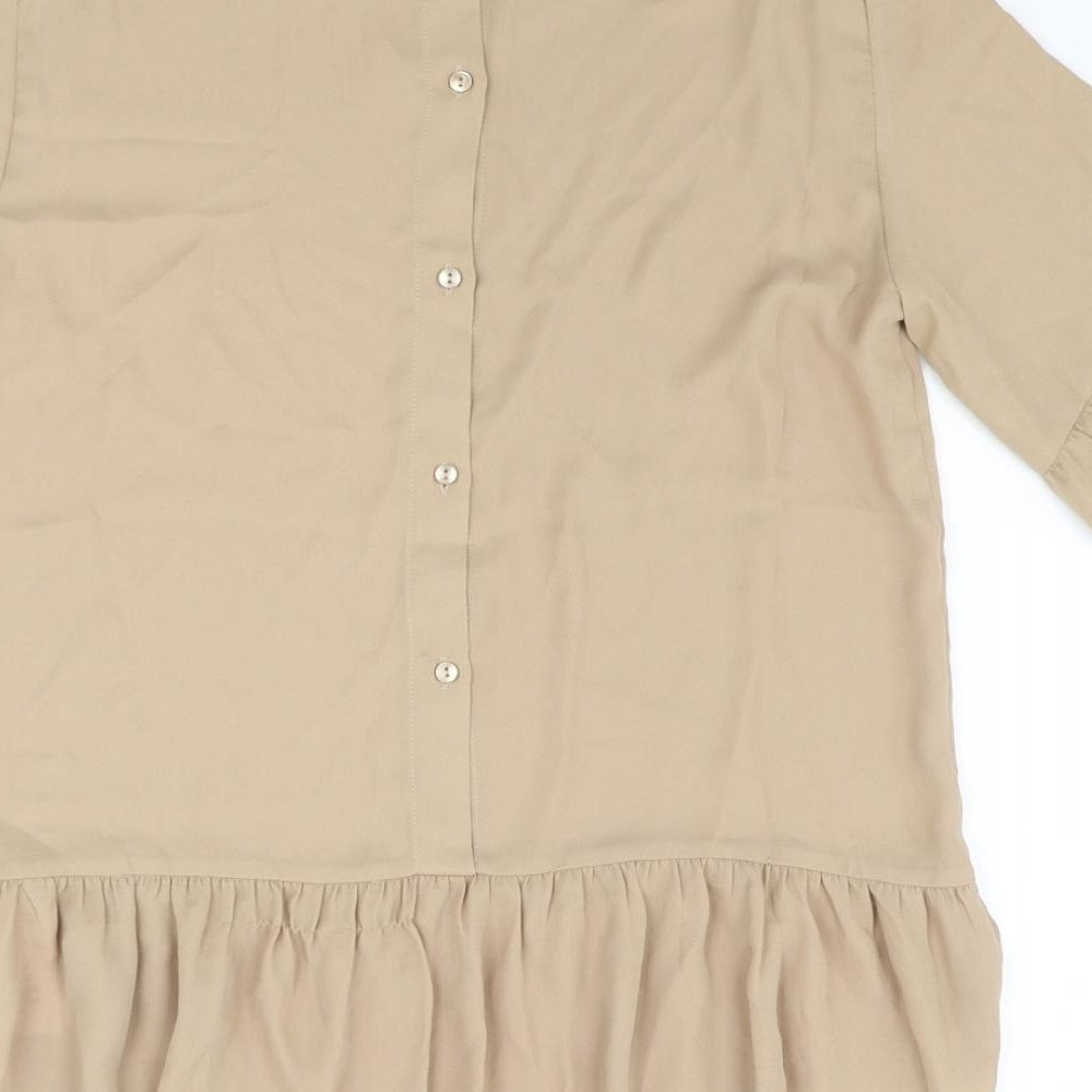 Boohoo Womens Beige Polyester Basic Blouse Size 8 Round Neck - Fill