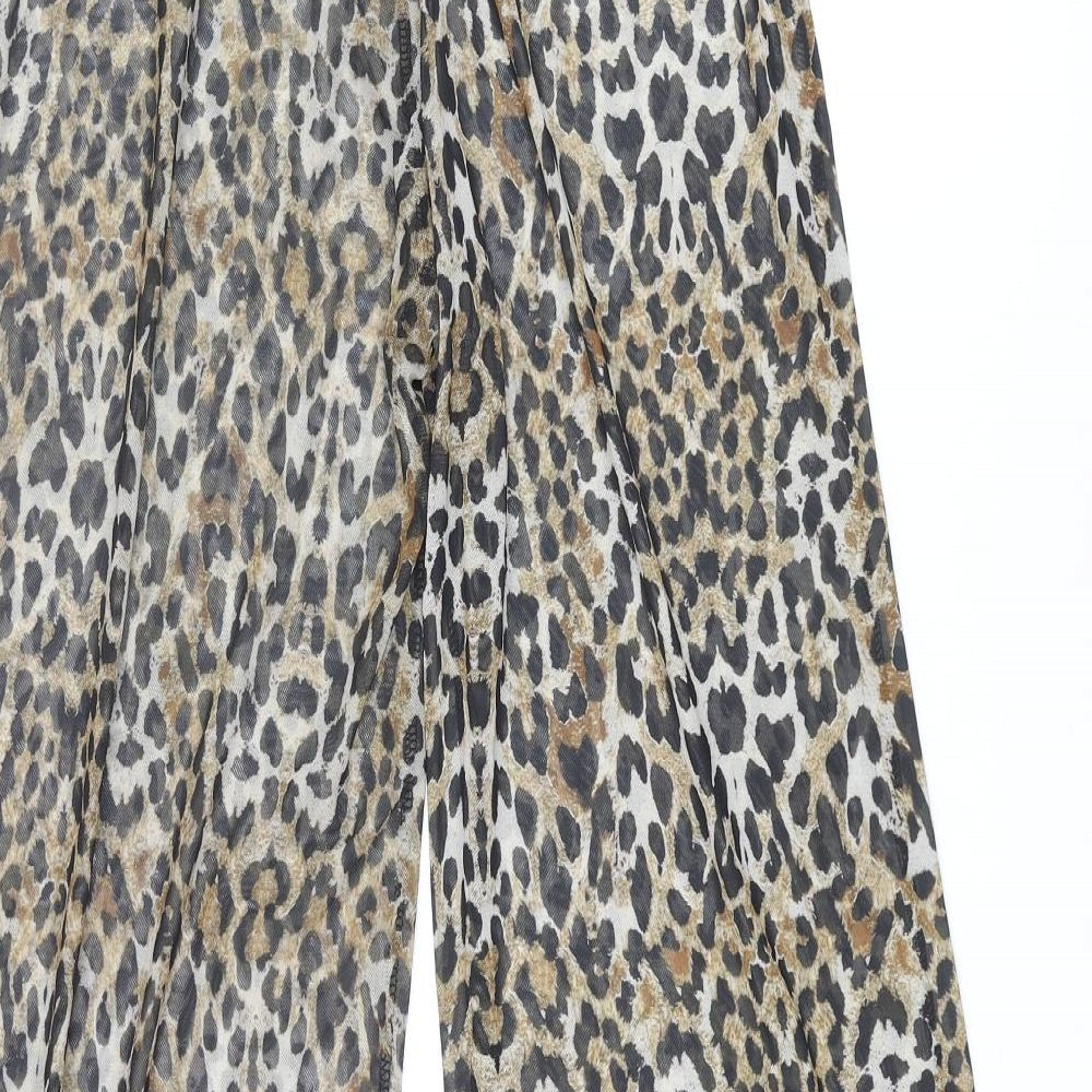 Missguided Womens Beige Animal Print Polyester Trousers Size 4 L32 in Regular - Leopard Print Semi Sheer