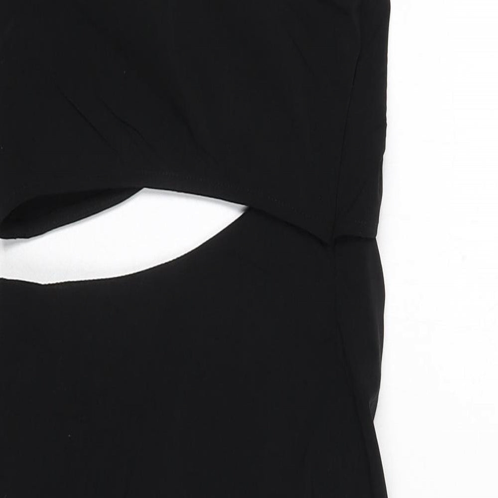 NaaNaa Womens Black Polyester Bodycon Size 8 V-Neck Zip - Cut Out Detail