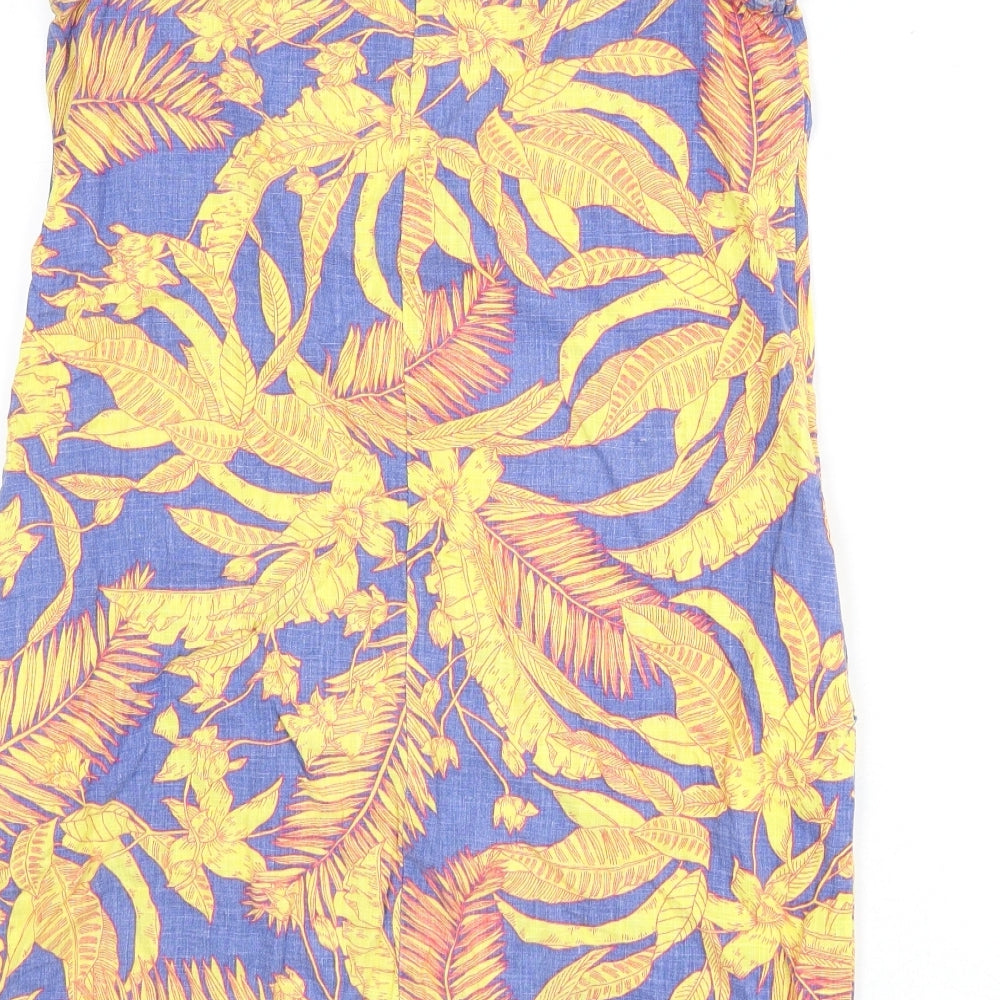 NEXT Womens Multicoloured Geometric Linen Sheath Size 10 Round Neck Button - Leaf Print