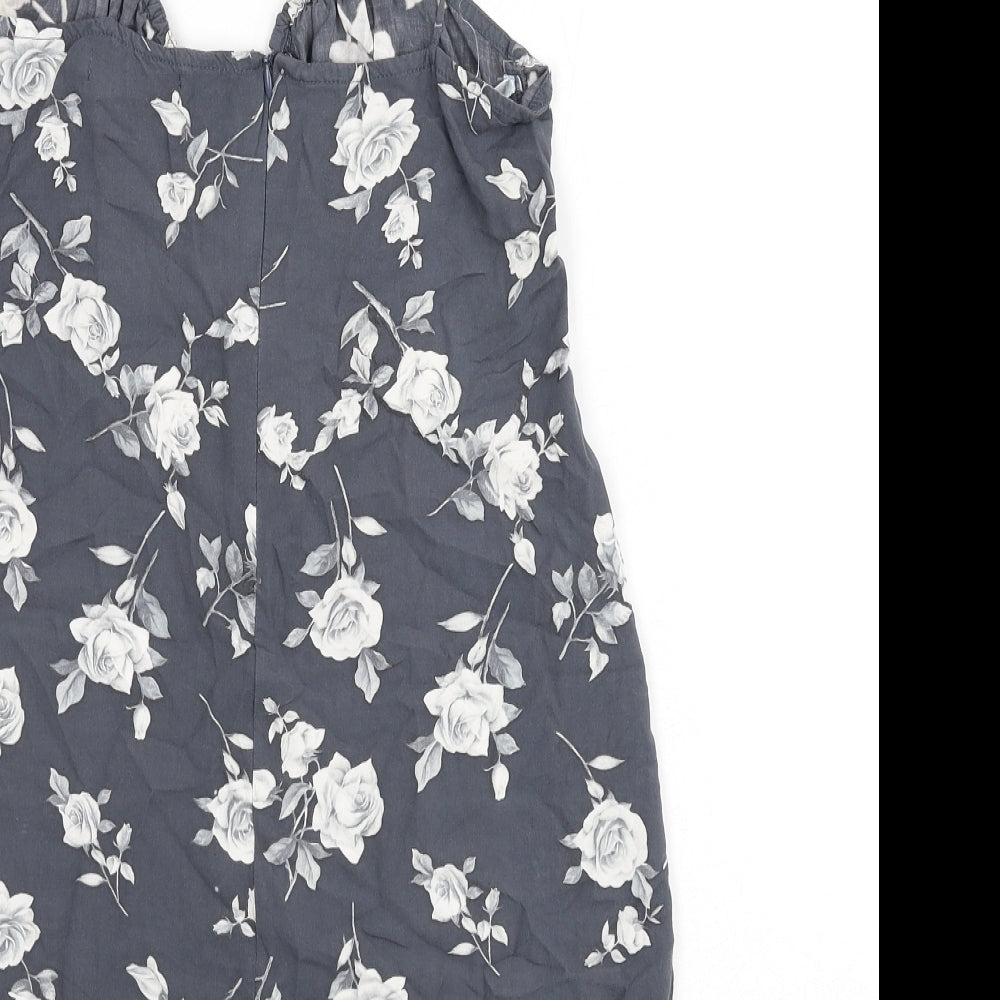 Motel Womens Grey Floral Viscose Mini Size S V-Neck Zip