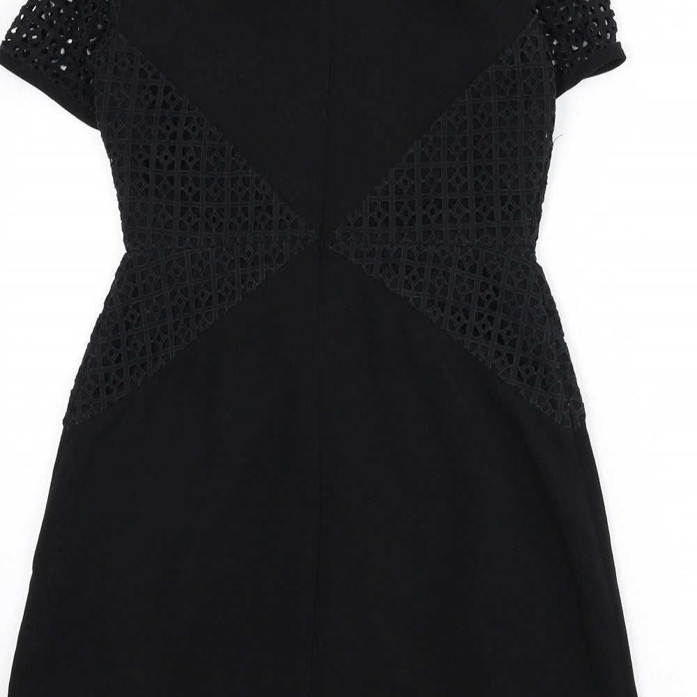 Oasis Womens Black Polyester A-Line Size 10 Round Neck Zip - Lace Detail