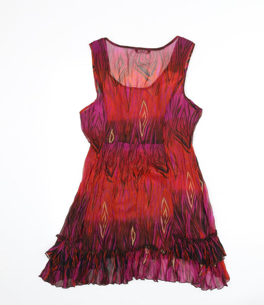 M&Co Womens Multicoloured Geometric Polyester A-Line Size 14 Scoop Neck Pullover - Beaded, Ruffle Hem