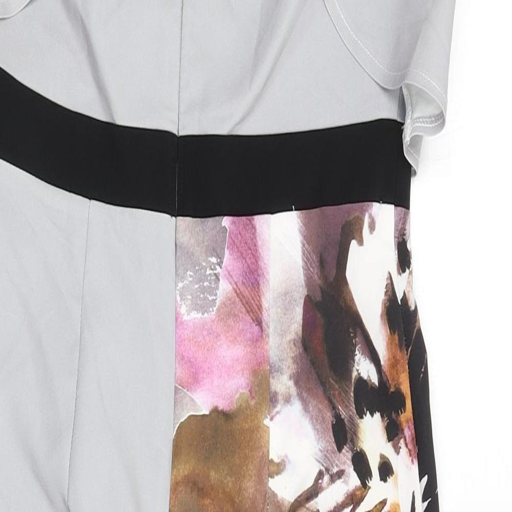 Little Mistress Womens Grey Polyester Pencil Dress Size 10 Round Neck Zip - Graphic Flower Detailing