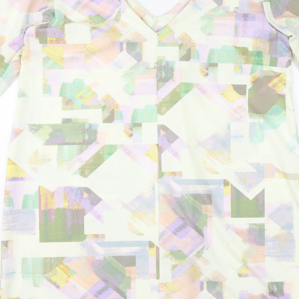 NEXT Womens Multicoloured Geometric Polyester Mini Size 16 V-Neck Pullover - Open Sleeve