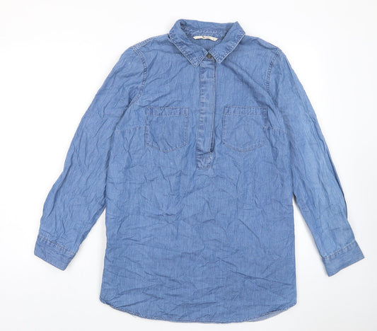 TU Womens Blue Cotton A-Line Size 12 Collared Button - Pockets, Buttons