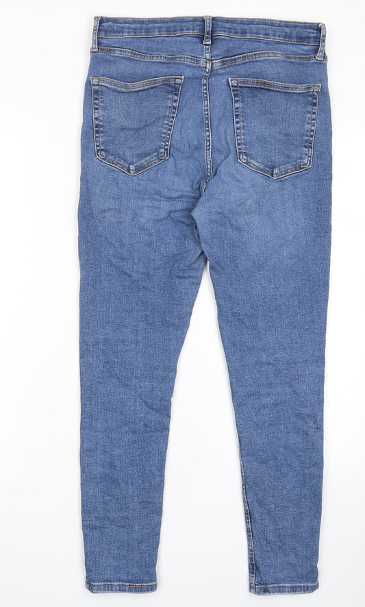 Topshop Womens Blue Cotton Skinny Jeans Size 32 in L31 in Regular Zip - Pockets