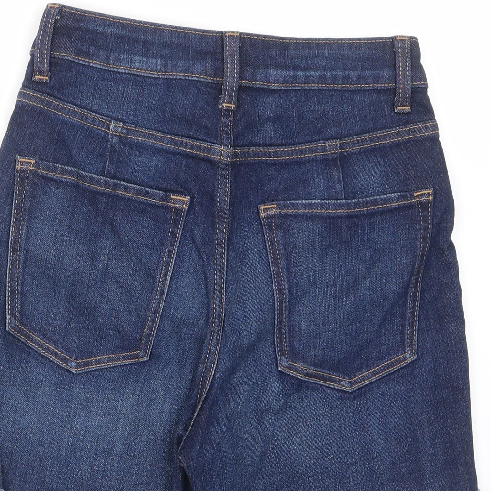 Marks and Spencer Womens Blue Cotton Mom Shorts Size 6 L4 in Regular Zip - Pockets, Belt Loops