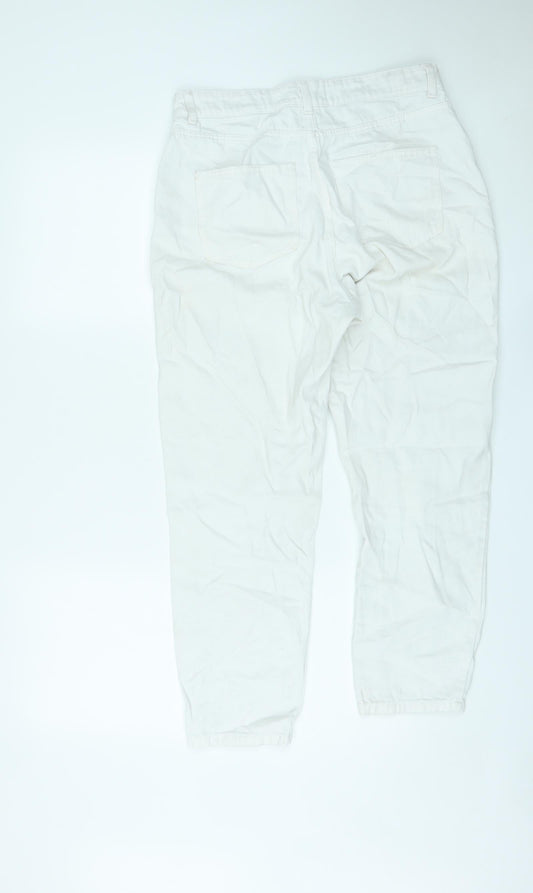 Denim & Co. Womens White Cotton Straight Jeans Size 12 L25 in Regular Zip - Cropped